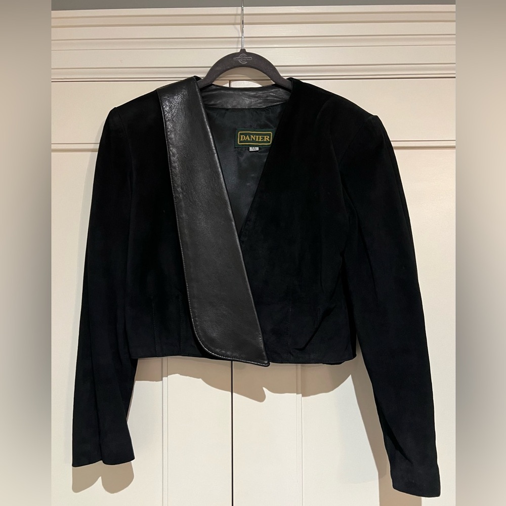 Vintage DANIER Black Suede & Leather Cropped Jacket. Bolero style. Size S